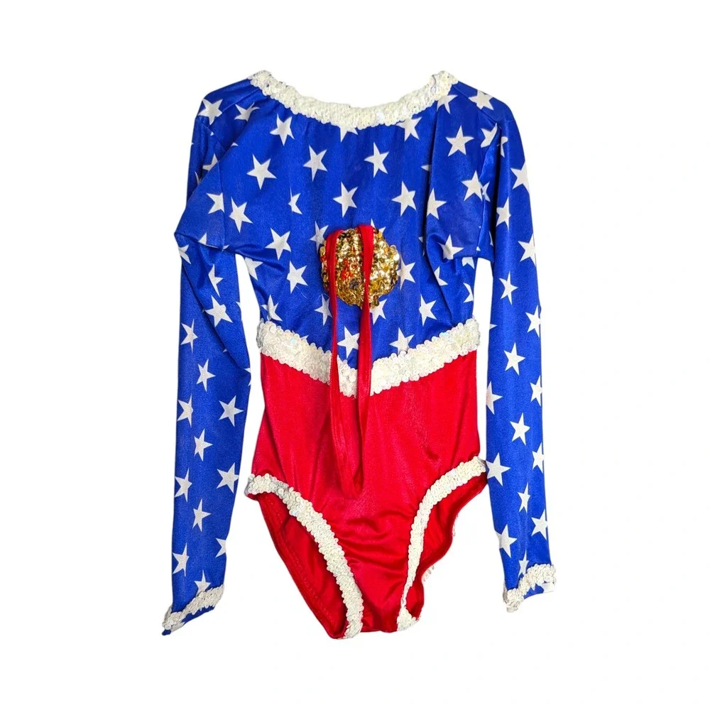 USA Stars and Stripes Dancewear Sequined Leotard Child Large OOC Pageant Glitzy‎